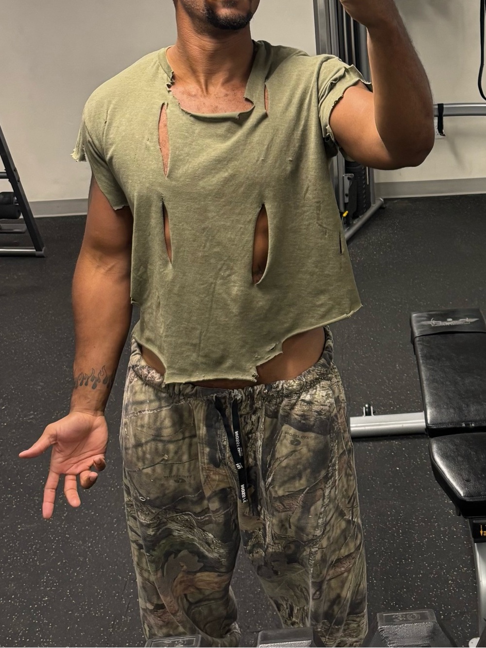 Distressed Cropped Tee in Olive Green - Women's Top